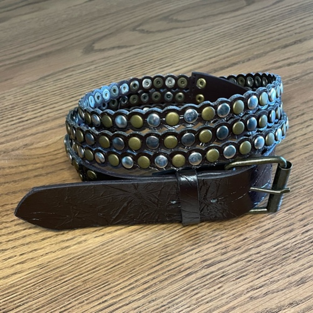 NWOT Brown 3 Strand Studded Belt with silver & brass studs- excellent condition
